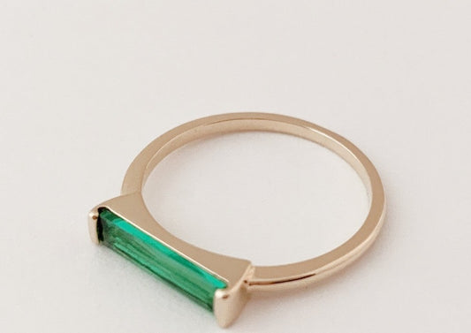 Green Long Crystal Baguette Ring - Rose Gold