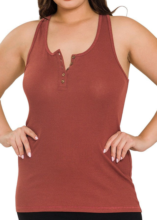 Natalie Ribbed Tank - Dk Rust