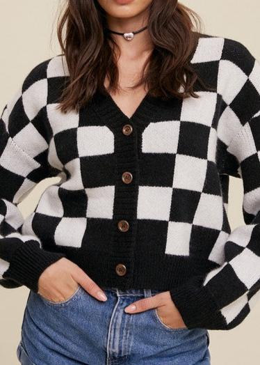 Checkerboard Knit Cardigan