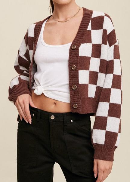 Checkerboard Knit Cardigan