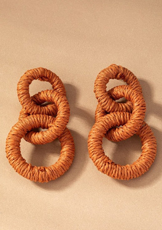 Hemp Rope Wrapped Chunky Wood Hoop Earrings