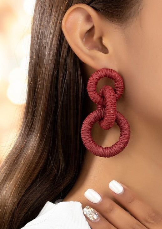 Hemp Rope Wrapped Chunky Wood Hoop Earrings