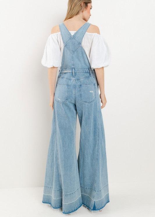 Wide Leg Distressed Denim Overalls