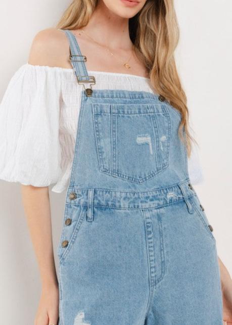 Wide Leg Distressed Denim Overalls