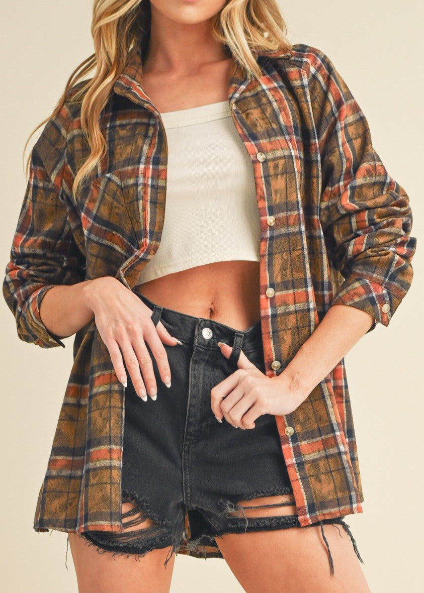 Laura Plaid Flannel Button Down - Camel