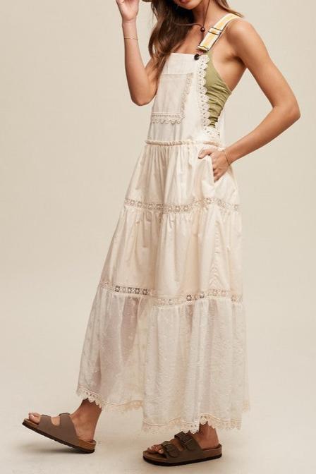 Laced and Tiered Romantic Overall Maxi Dress