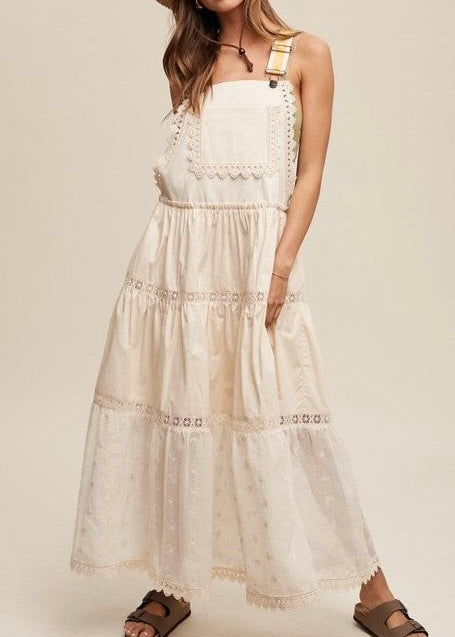 Laced and Tiered Romantic Overall Maxi Dress