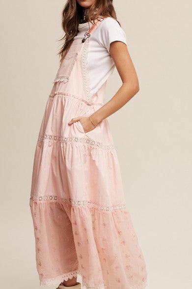 Laced and Tiered Romantic Overall Maxi Dress