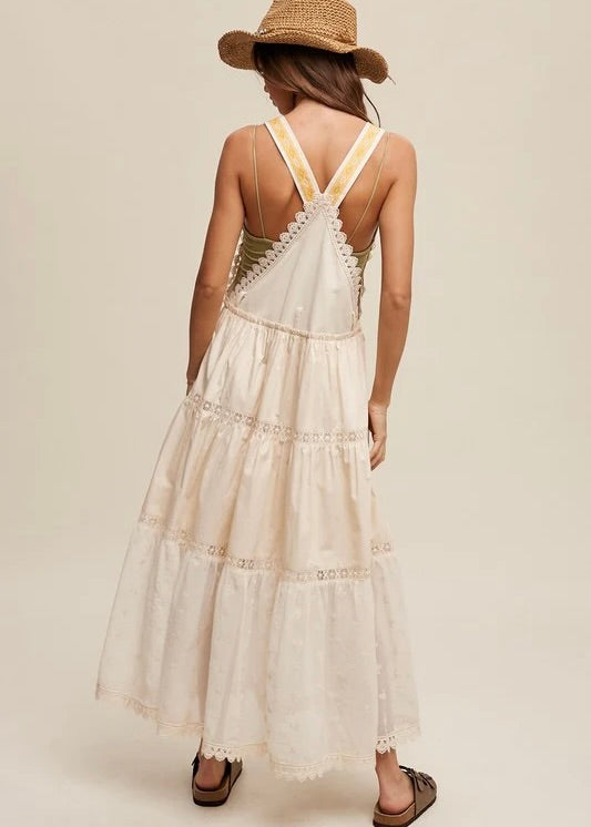 Laced and Tiered Romantic Overall Maxi Dress