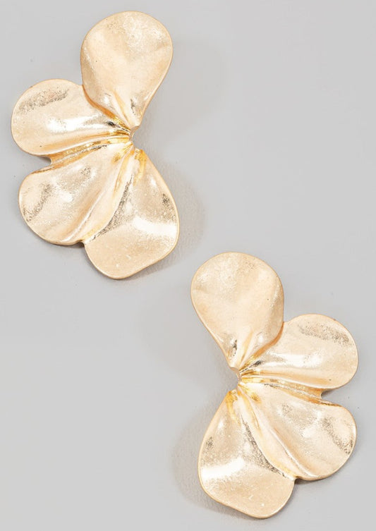 Vintage Metallic Flower Petals Stud Earrings