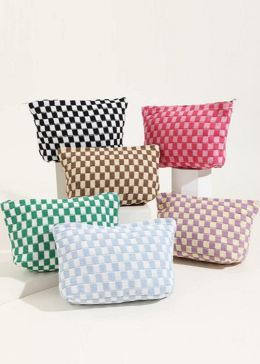 Checkered Cosmetic Makeup Pouch
