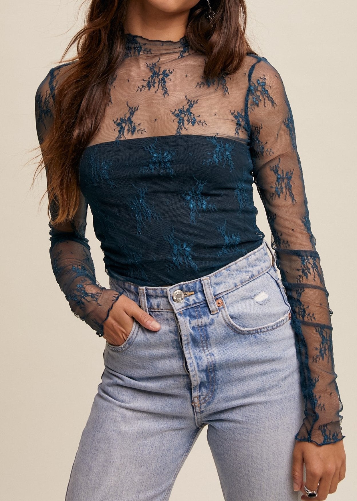 Love Lace Sheer Top - Teal