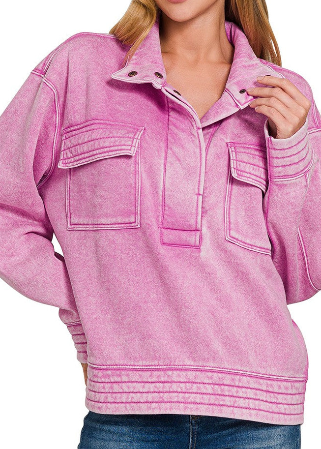 Reina Acid Wash Pullover - Pink