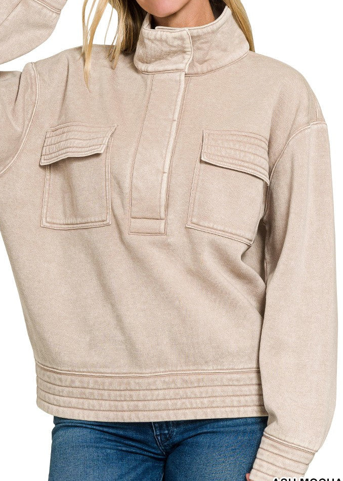 Reina Acid Wash Pullover - Ash Mocha