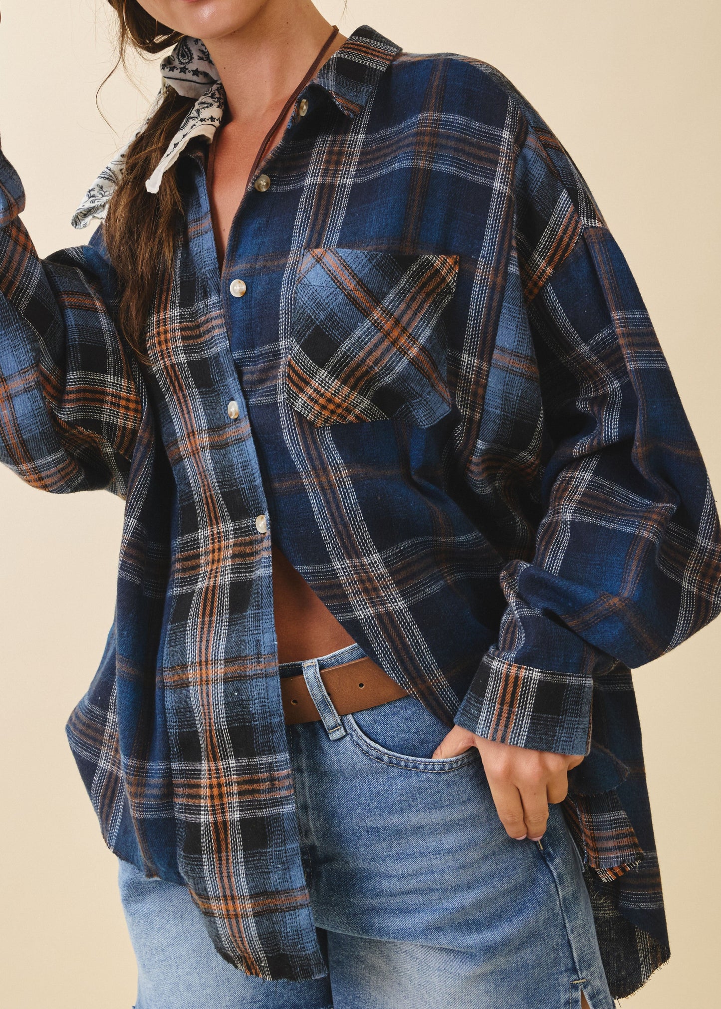 Kambrie Plaid Flannel Shirt - Navy