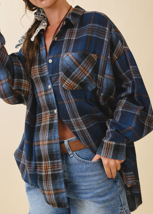 Kambrie Plaid Flannel Shirt - Navy