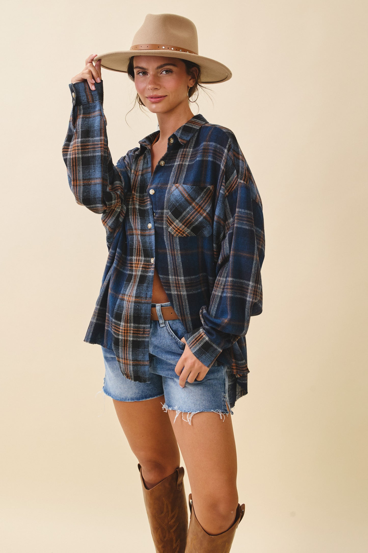 Kambrie Plaid Flannel Shirt - Navy