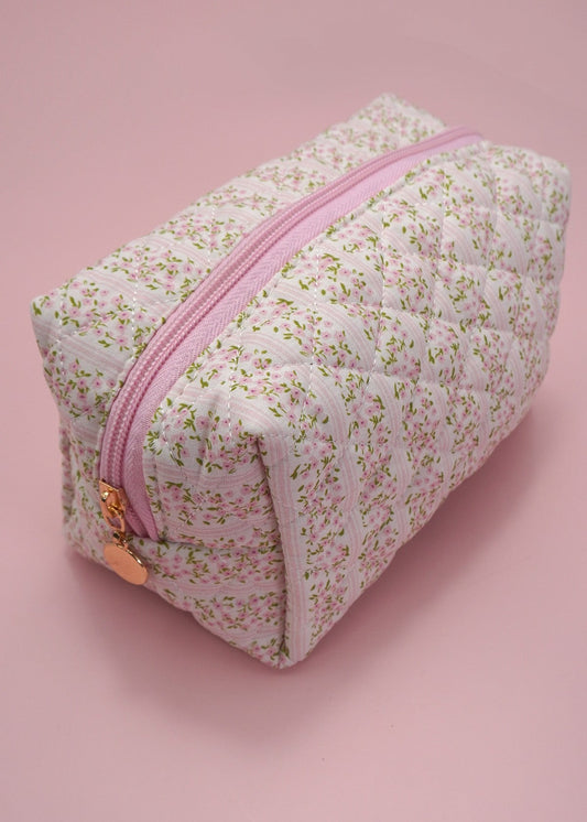 Floral Quilted Cotton Cosmetic Bag