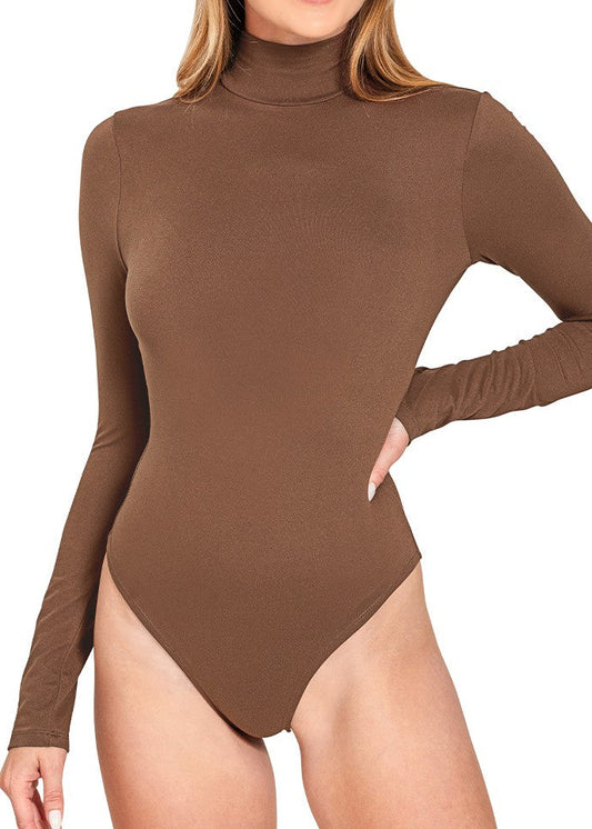 Darly Mock Neck Bodysuit - Chocolate