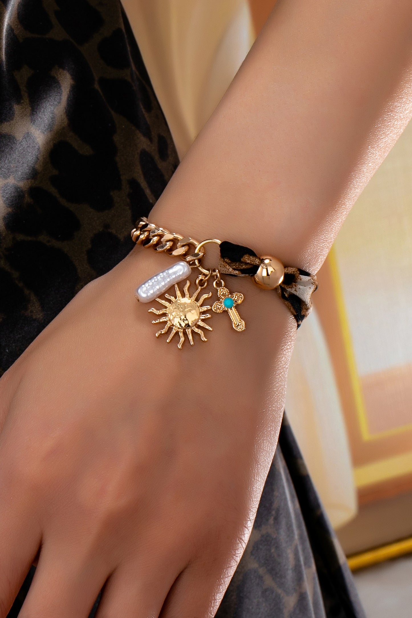 Leopard Scarf Charm Bracelet