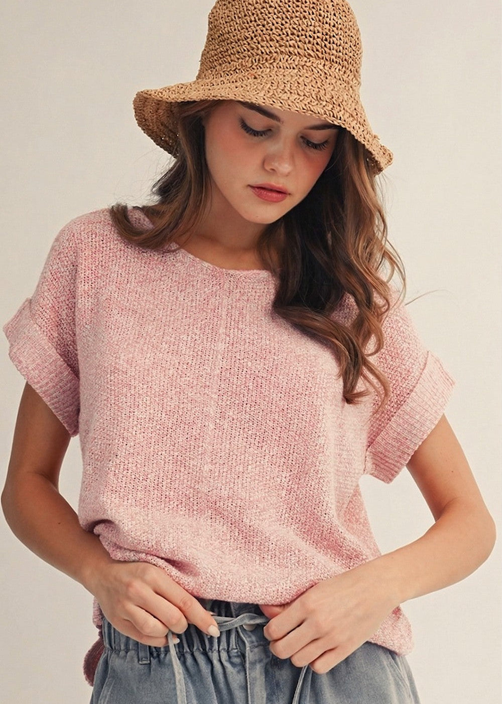 Easy Days Cuff Sleeve Top - Pink