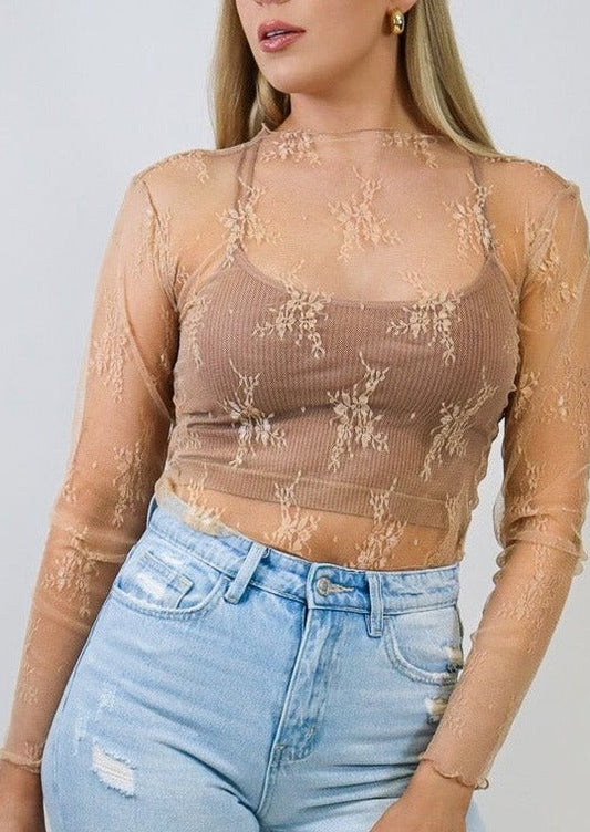 Love Lace Sheer Top - Nude
