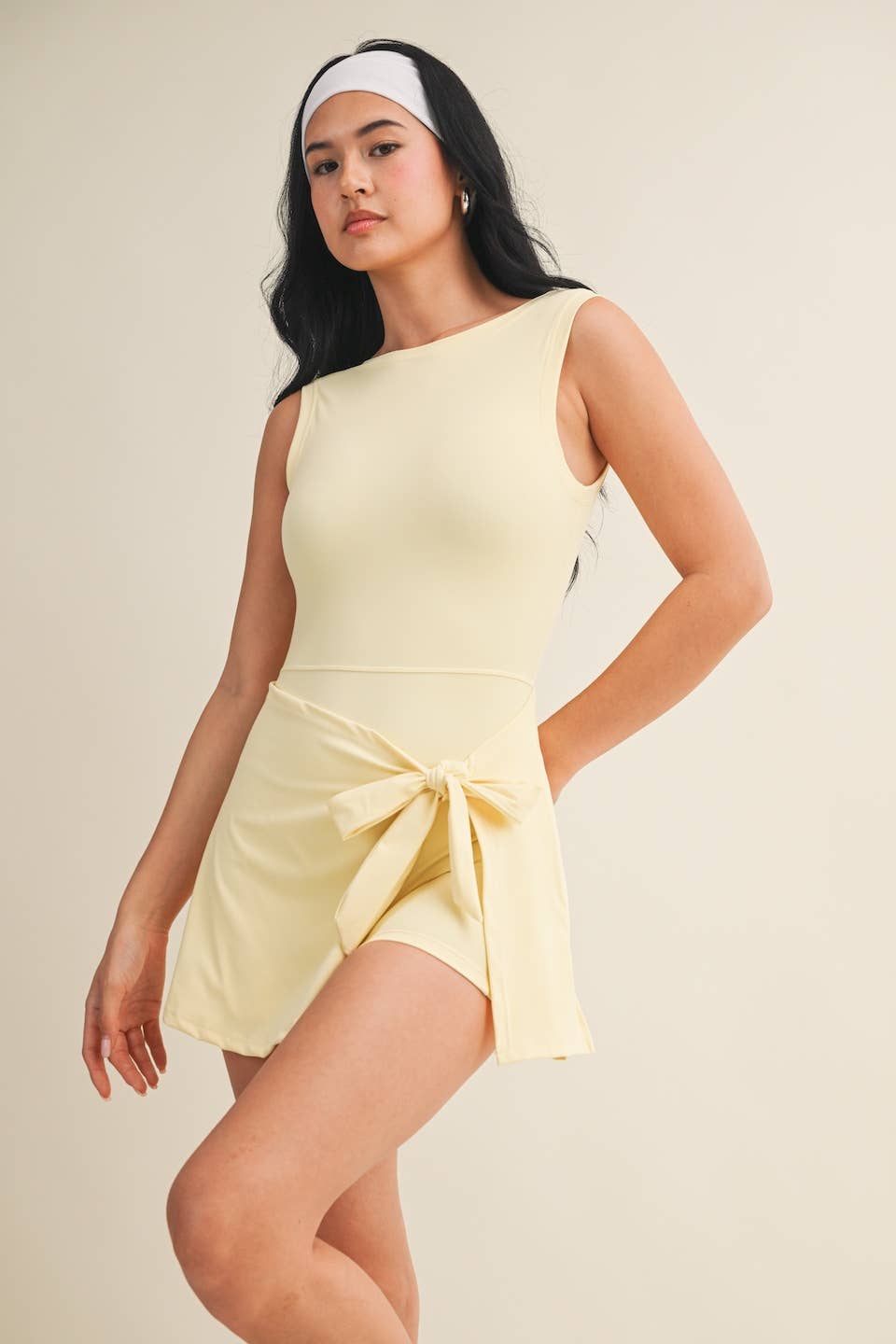 Madeline Wrap Tie Front Romper - Lemon