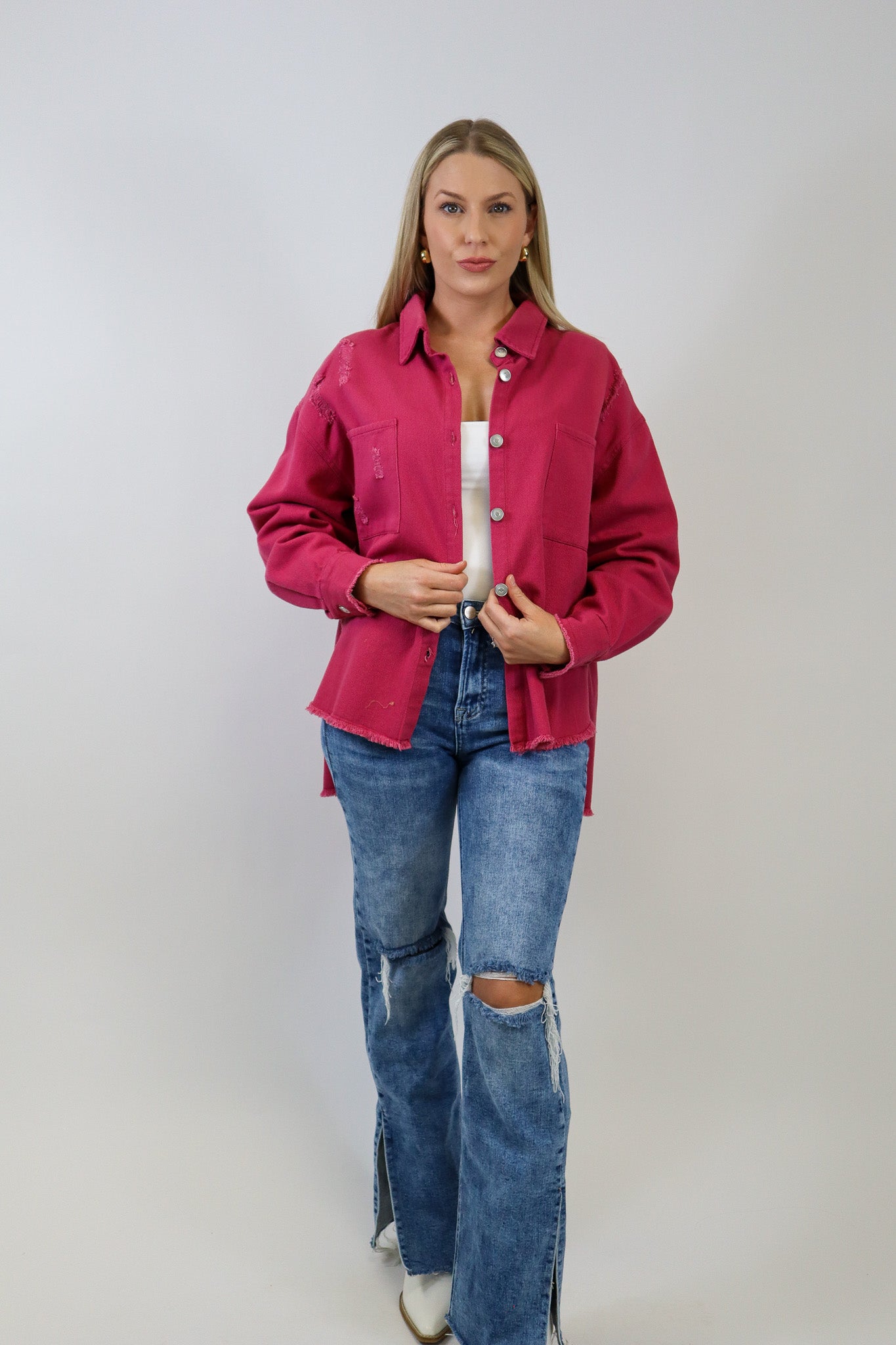 About Last Night Magenta Shacket