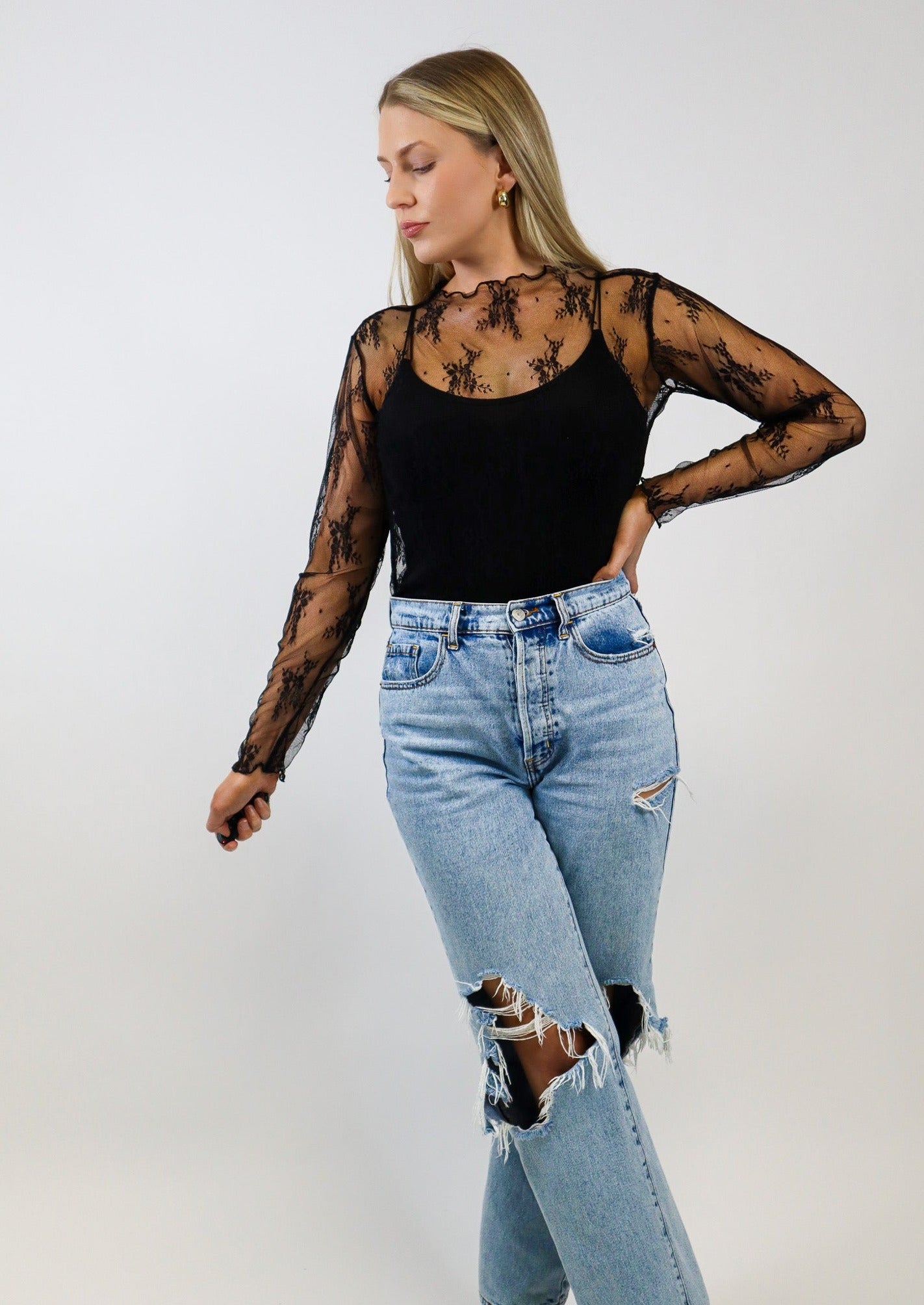 Love Lace Sheer Top - Black