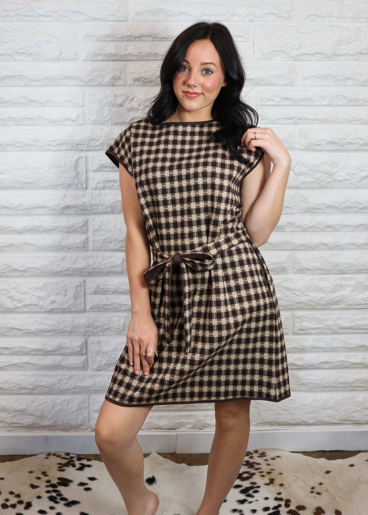 Gingham Check Knit Dress