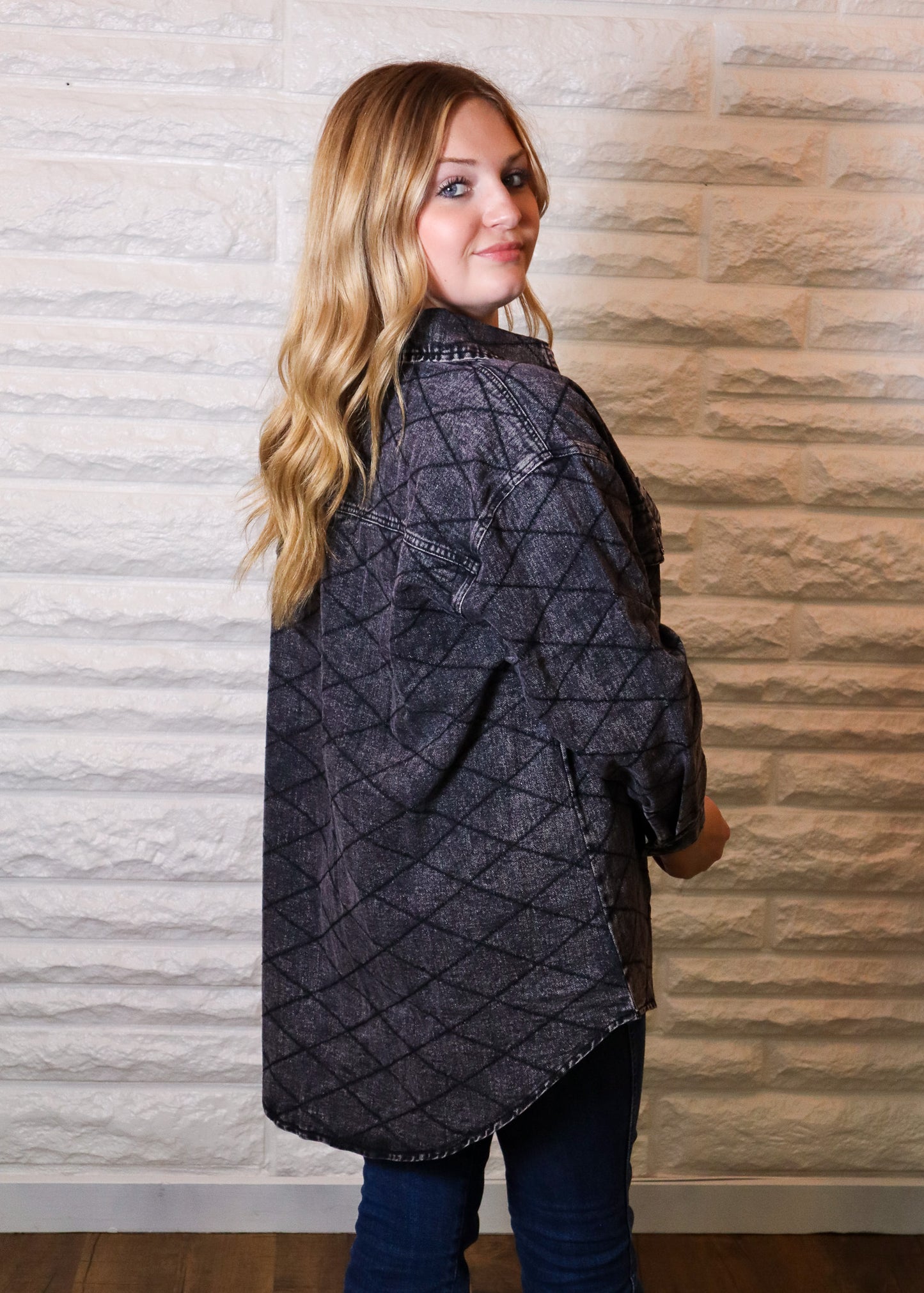 Dakota Quilted Denim Shacket Black