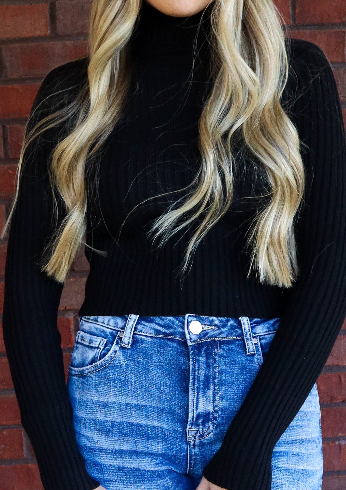 Turtle Neck Ribbed Black Sweater