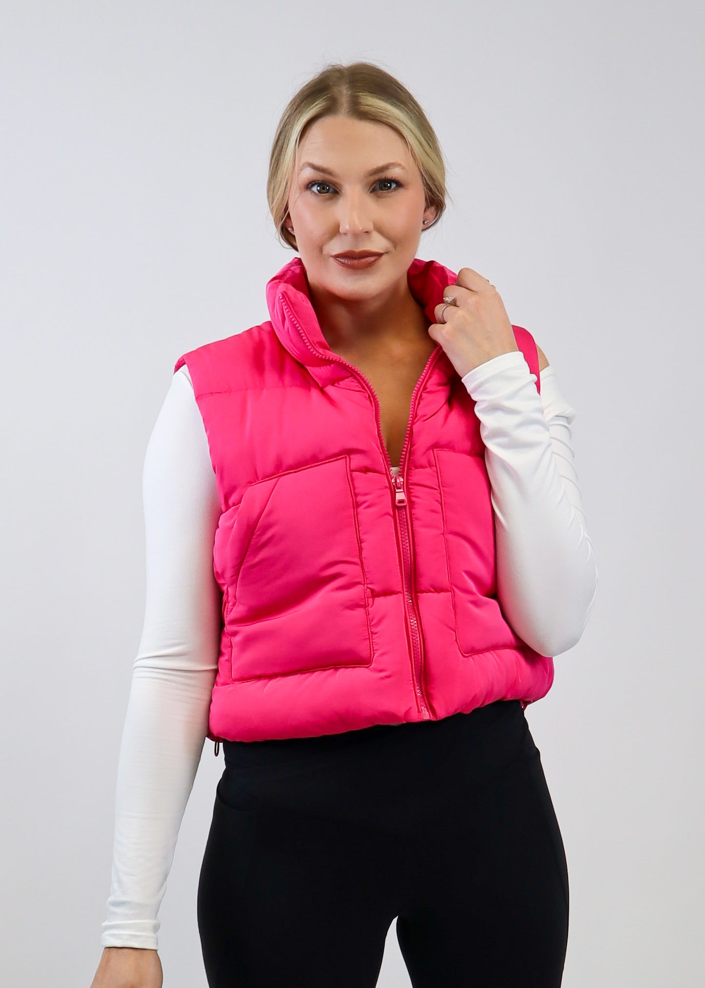 Tell Me The Tea Puffer Vest Fushia