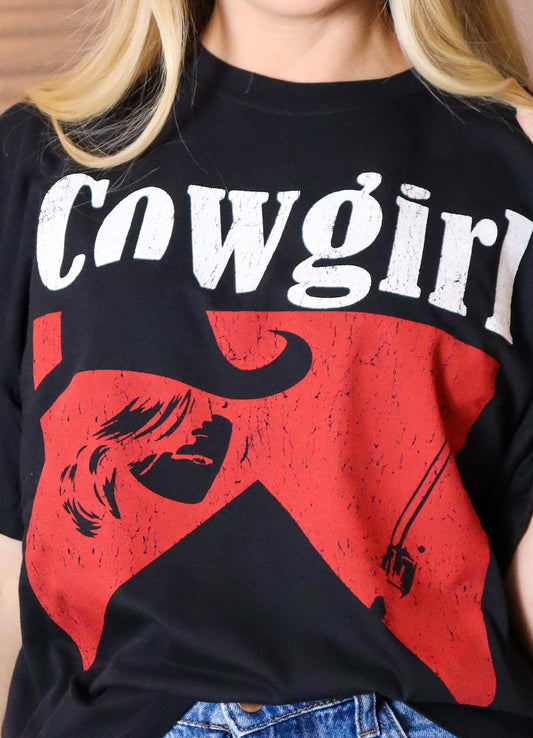 Western Cowgirl Graphic Tee - Black