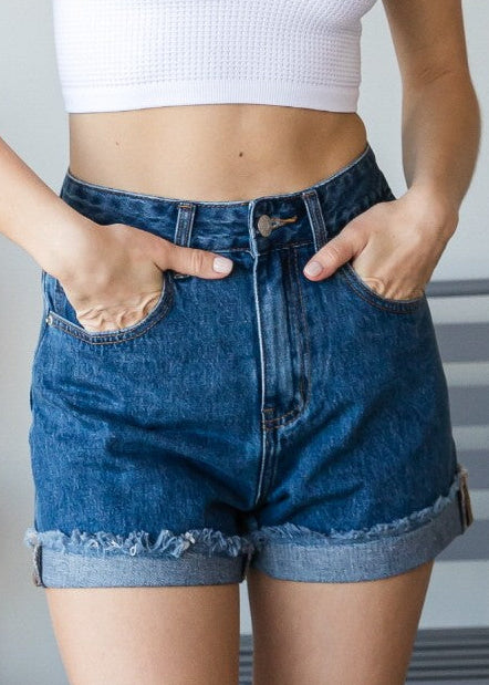 Jacey Cuffed Denim Shorts - Dark Wash