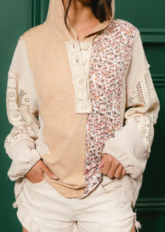 Mixed Floral Waffle Knit Top - Plus