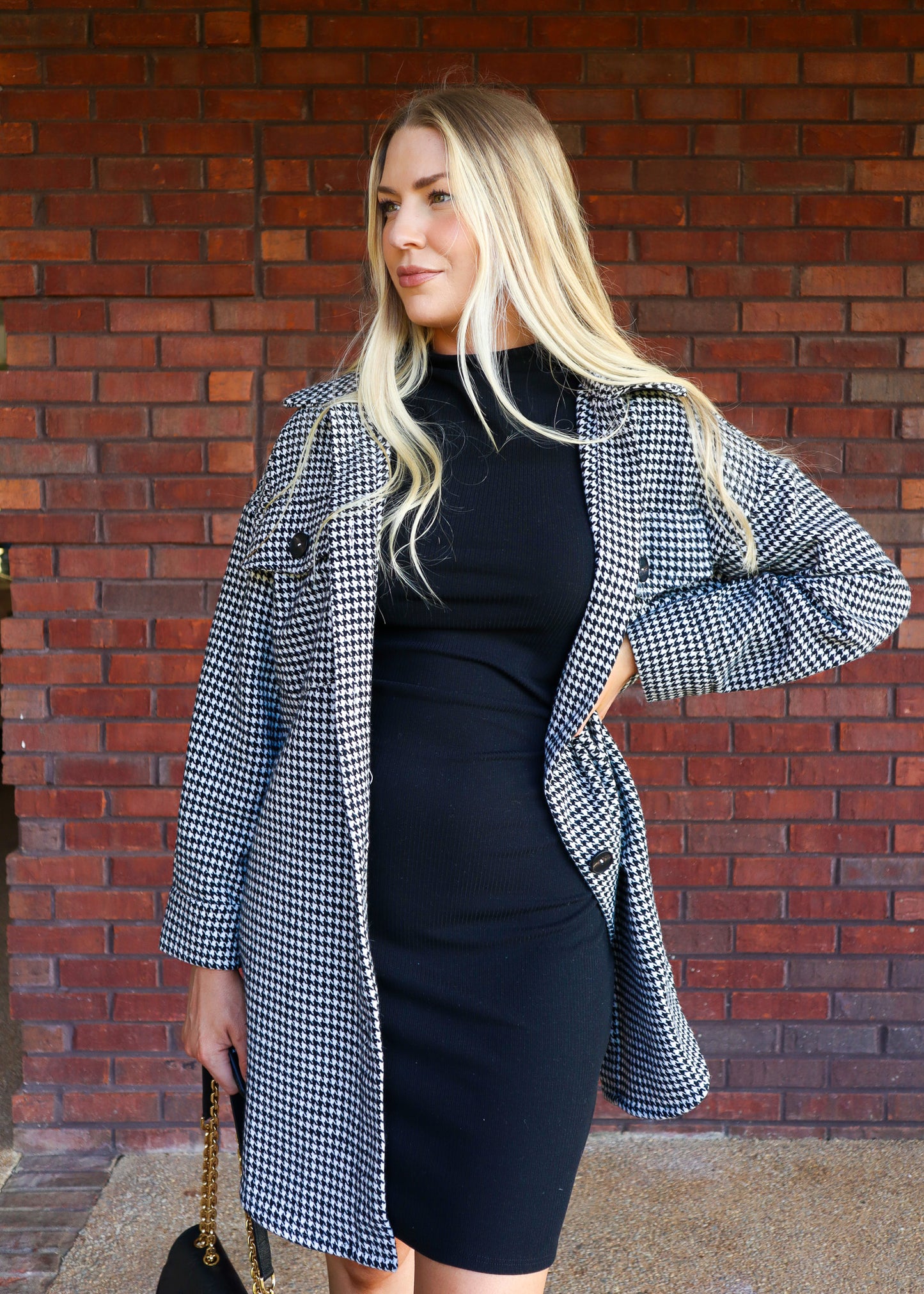 Houndstooth Long Shacket