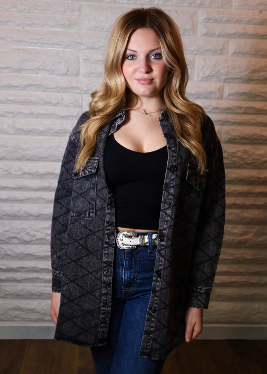 Dakota Quilted Denim Shacket Black