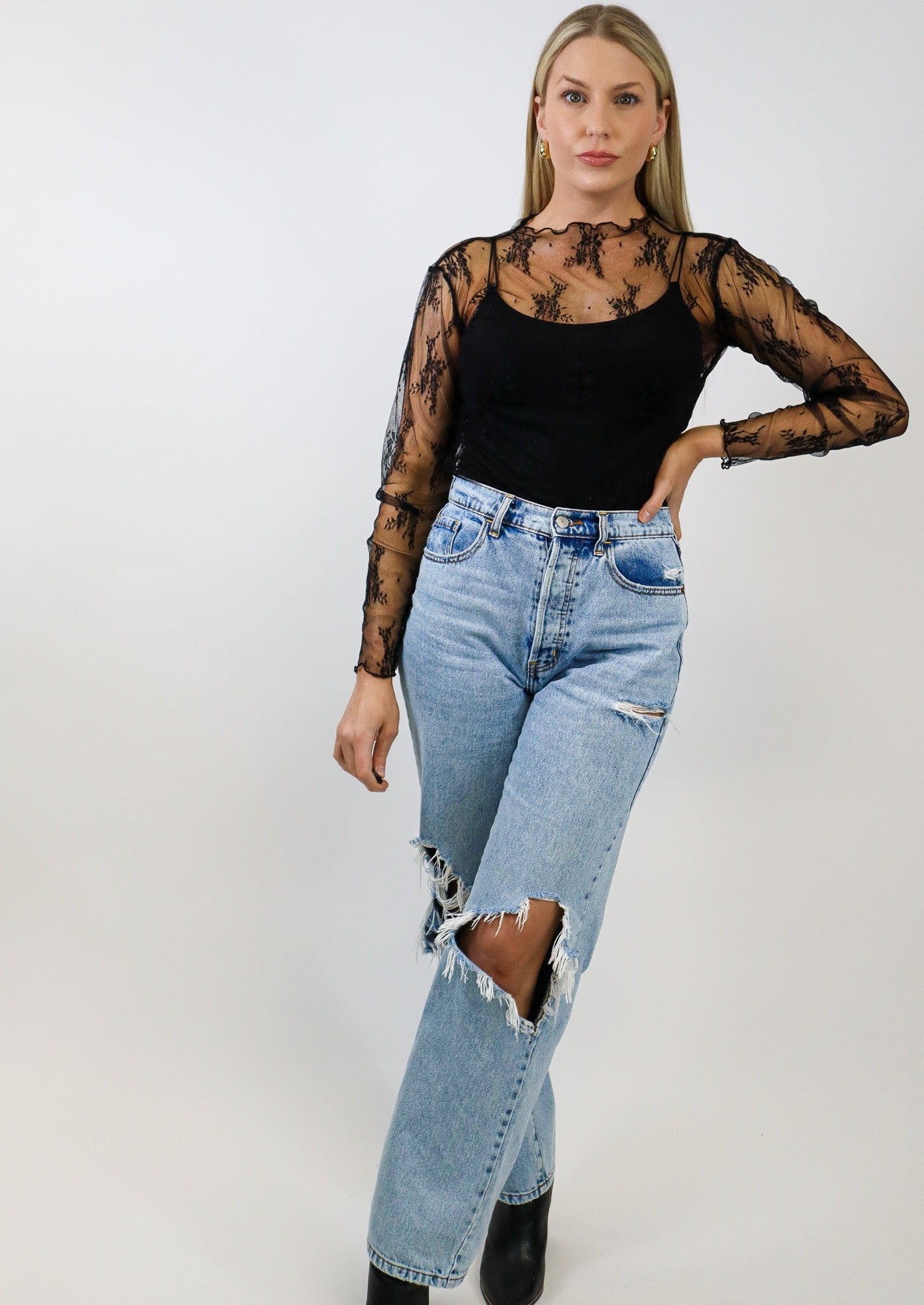 Love Lace Sheer Top - Black