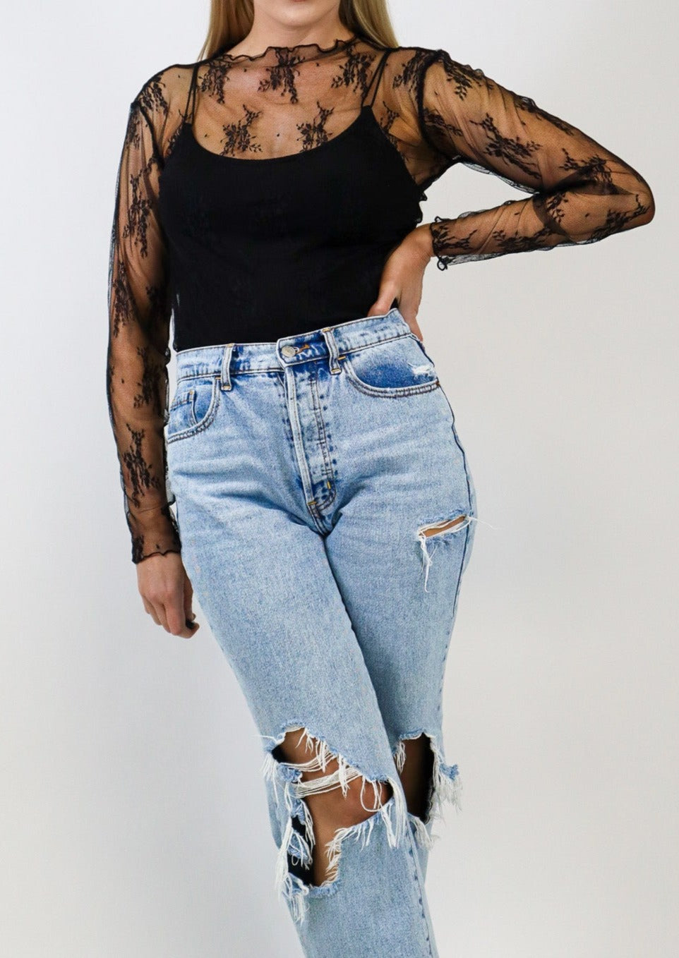 Love Lace Sheer Top - Black