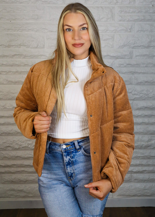 Codi Corduroy Puffer Jacket Camel