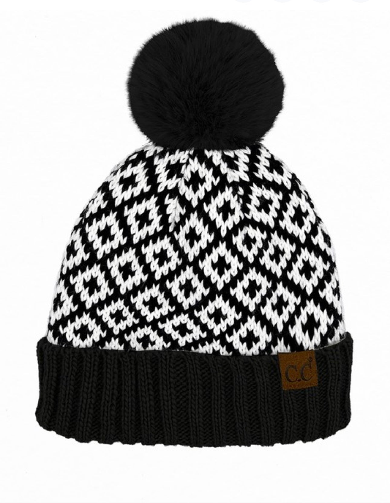 C.C. Diamond Fur Pom Beanie