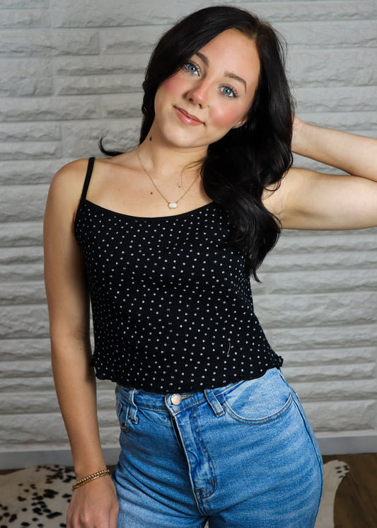 Dainty Petals Crop Tank - Black