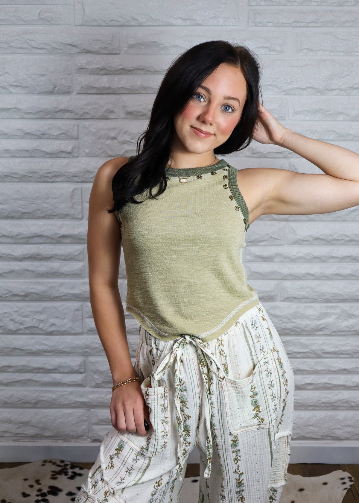Kate Studded Tank - Olive