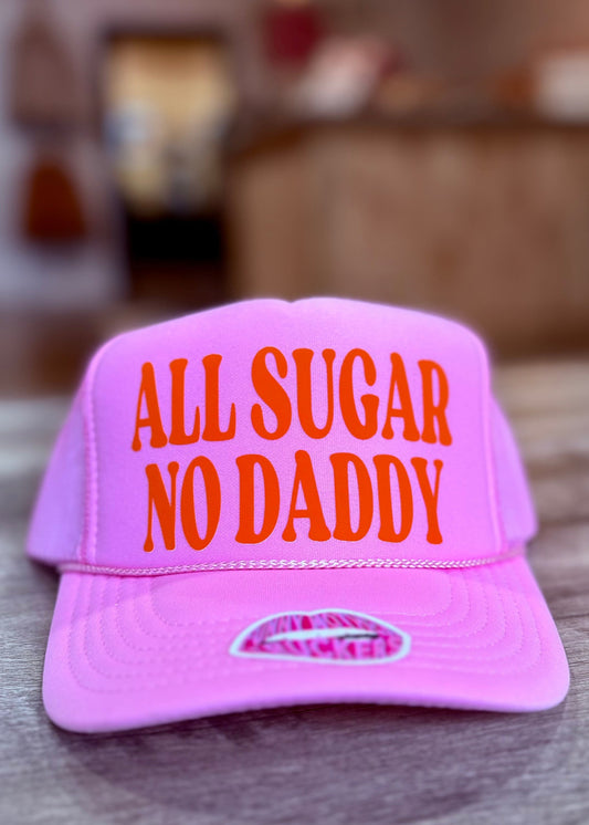 All Sugar No Daddy Trucker Hat - Pink & Tangerine