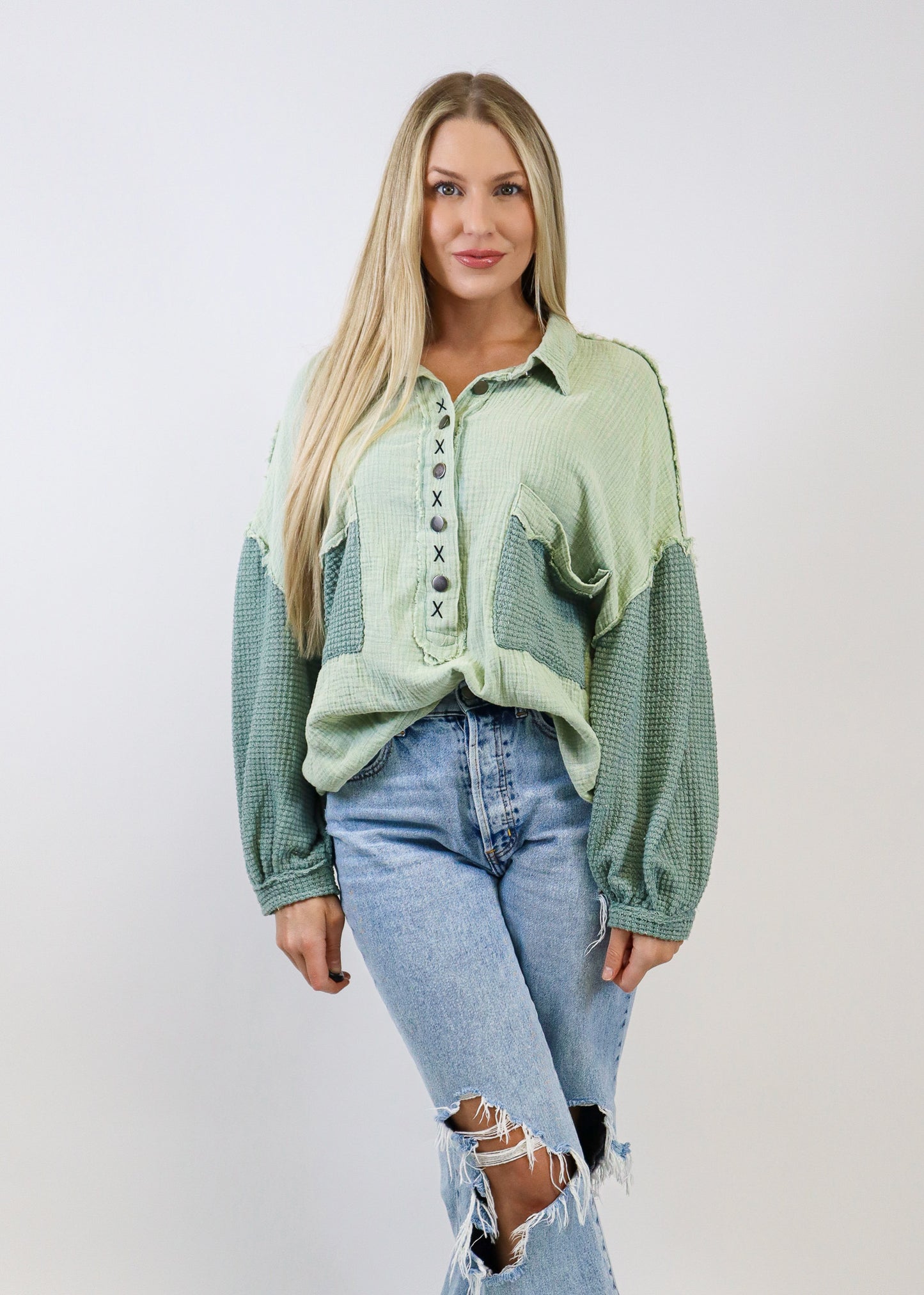 Day Dreaming Balloon Sleeve Top - Emerald