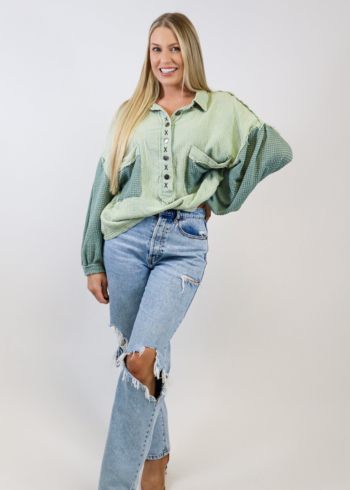 Day Dreaming Balloon Sleeve Top - Emerald