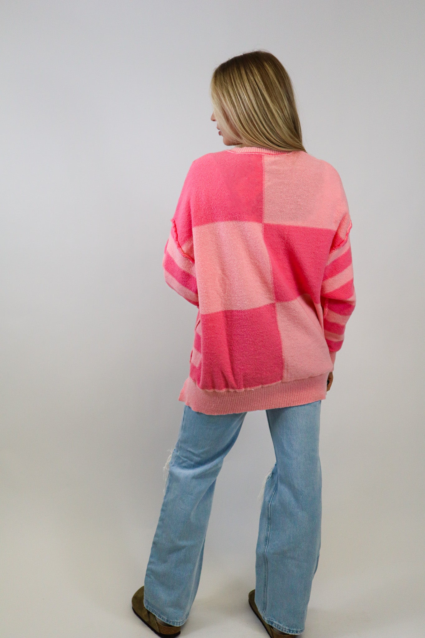 Pink Love Color Block Sweater