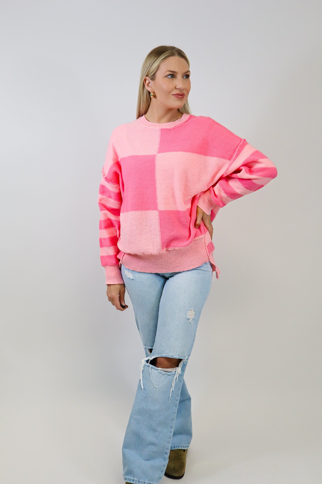 Pink Love Color Block Sweater