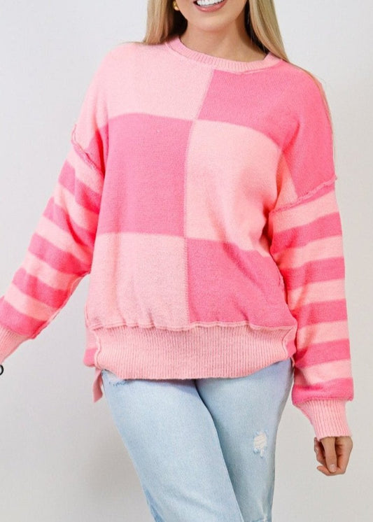 Pink Love Color Block Sweater